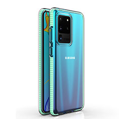 Ultra-thin Transparent TPU Soft Case Cover H01 for Samsung Galaxy S20 Ultra 5G Cyan