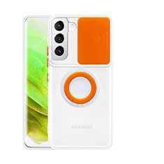 Ultra-thin Transparent TPU Soft Case Cover with Finger Ring Stand A01 for Samsung Galaxy S21 5G Orange