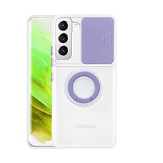 Ultra-thin Transparent TPU Soft Case Cover with Finger Ring Stand A01 for Samsung Galaxy S21 5G Purple