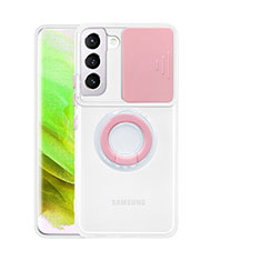 Ultra-thin Transparent TPU Soft Case Cover with Finger Ring Stand S01 for Samsung Galaxy S21 FE 5G Pink