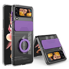 Ultra-thin Transparent TPU Soft Case Cover with Finger Ring Stand S01 for Samsung Galaxy Z Flip3 5G Purple