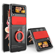 Ultra-thin Transparent TPU Soft Case Cover with Finger Ring Stand S01 for Samsung Galaxy Z Flip3 5G Red