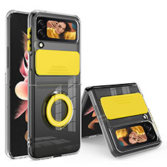 Ultra-thin Transparent TPU Soft Case Cover with Finger Ring Stand S01 for Samsung Galaxy Z Flip3 5G Yellow