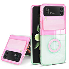 Ultra-thin Transparent TPU Soft Case Cover with Finger Ring Stand S02 for Samsung Galaxy Z Flip3 5G Pink