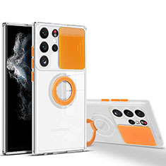 Ultra-thin Transparent TPU Soft Case Cover with Finger Ring Stand S03 for Samsung Galaxy S21 Ultra 5G Orange