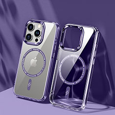 Ultra-thin Transparent TPU Soft Case Cover with Mag-Safe Magnetic TB1 for Apple iPhone 13 Pro Purple