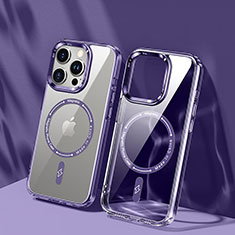 Ultra-thin Transparent TPU Soft Case Cover with Mag-Safe Magnetic TB1 for Apple iPhone 15 Pro Max Purple