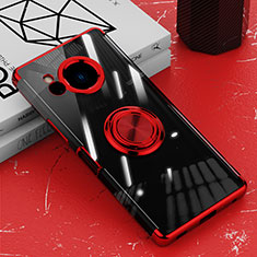 Ultra-thin Transparent TPU Soft Case Cover with Magnetic Finger Ring Stand AN1 for Sharp Aquos R8 Red