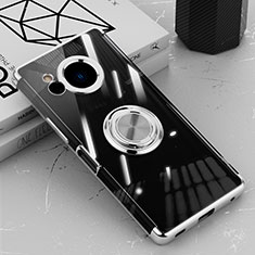 Ultra-thin Transparent TPU Soft Case Cover with Magnetic Finger Ring Stand AN1 for Sharp Aquos R8 Silver