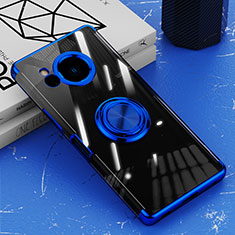 Ultra-thin Transparent TPU Soft Case Cover with Magnetic Finger Ring Stand AN1 for Sharp Aquos R8s Blue
