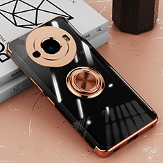 Ultra-thin Transparent TPU Soft Case Cover with Magnetic Finger Ring Stand AN1 for Sharp Aquos R8s Pro Rose Gold