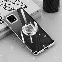 Ultra-thin Transparent TPU Soft Case Cover with Magnetic Finger Ring Stand AN1 for Sharp Aquos Sense4 Basic Silver