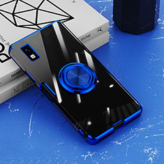 Ultra-thin Transparent TPU Soft Case Cover with Magnetic Finger Ring Stand AN1 for Sharp Aquos wish Blue