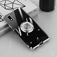 Ultra-thin Transparent TPU Soft Case Cover with Magnetic Finger Ring Stand AN1 for Sharp Aquos wish Silver