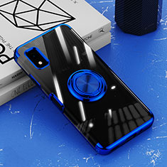Ultra-thin Transparent TPU Soft Case Cover with Magnetic Finger Ring Stand AN1 for Sharp Aquos wish3 Blue