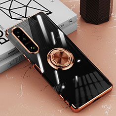 Ultra-thin Transparent TPU Soft Case Cover with Magnetic Finger Ring Stand AN1 for Sony Xperia 1 V Rose Gold