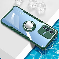Ultra-thin Transparent TPU Soft Case Cover with Magnetic Finger Ring Stand BH1 for Vivo V23 5G Green