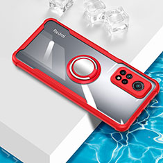 Ultra-thin Transparent TPU Soft Case Cover with Magnetic Finger Ring Stand BH1 for Xiaomi Mi 10T 5G Red