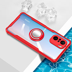 Ultra-thin Transparent TPU Soft Case Cover with Magnetic Finger Ring Stand BH1 for Xiaomi Mi 11X Pro 5G Red