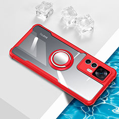 Ultra-thin Transparent TPU Soft Case Cover with Magnetic Finger Ring Stand BH1 for Xiaomi Mi 12T 5G Red