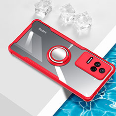 Ultra-thin Transparent TPU Soft Case Cover with Magnetic Finger Ring Stand BH1 for Xiaomi Poco F4 5G Red