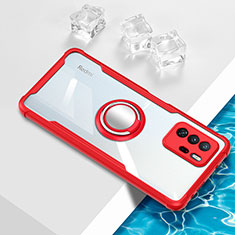 Ultra-thin Transparent TPU Soft Case Cover with Magnetic Finger Ring Stand BH1 for Xiaomi Poco X3 GT 5G Red