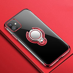 Ultra-thin Transparent TPU Soft Case Cover with Magnetic Finger Ring Stand C01 for Apple iPhone 11 Red