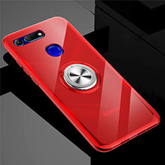 Ultra-thin Transparent TPU Soft Case Cover with Magnetic Finger Ring Stand C01 for Huawei Honor V20 Red