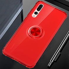 Ultra-thin Transparent TPU Soft Case Cover with Magnetic Finger Ring Stand C01 for Huawei P20 Pro Red