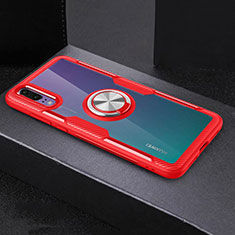 Ultra-thin Transparent TPU Soft Case Cover with Magnetic Finger Ring Stand C01 for Huawei P20 Red