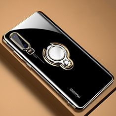 Ultra-thin Transparent TPU Soft Case Cover with Magnetic Finger Ring Stand C01 for Huawei P30 Gold