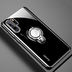 Ultra-thin Transparent TPU Soft Case Cover with Magnetic Finger Ring Stand C01 for Huawei P30 Pro Black