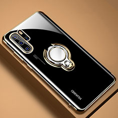 Ultra-thin Transparent TPU Soft Case Cover with Magnetic Finger Ring Stand C01 for Huawei P30 Pro Gold