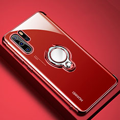 Ultra-thin Transparent TPU Soft Case Cover with Magnetic Finger Ring Stand C01 for Huawei P30 Pro New Edition Red