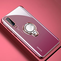 Ultra-thin Transparent TPU Soft Case Cover with Magnetic Finger Ring Stand C01 for Huawei P30 Rose Gold