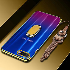 Ultra-thin Transparent TPU Soft Case Cover with Magnetic Finger Ring Stand C01 for Oppo K1 Gold