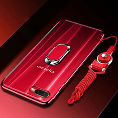 Ultra-thin Transparent TPU Soft Case Cover with Magnetic Finger Ring Stand C01 for Oppo K1 Red