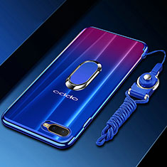 Ultra-thin Transparent TPU Soft Case Cover with Magnetic Finger Ring Stand C01 for Oppo R15X Blue