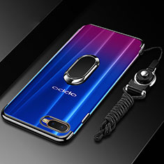 Ultra-thin Transparent TPU Soft Case Cover with Magnetic Finger Ring Stand C01 for Oppo R17 Neo Black