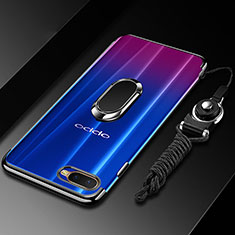 Ultra-thin Transparent TPU Soft Case Cover with Magnetic Finger Ring Stand C01 for Oppo RX17 Neo Black