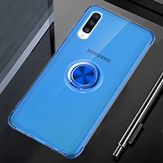 Ultra-thin Transparent TPU Soft Case Cover with Magnetic Finger Ring Stand C01 for Samsung Galaxy A70 Blue