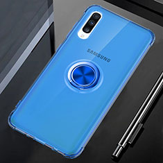Ultra-thin Transparent TPU Soft Case Cover with Magnetic Finger Ring Stand C01 for Samsung Galaxy A70S Blue