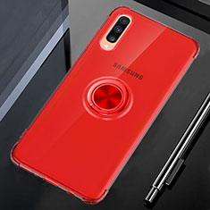 Ultra-thin Transparent TPU Soft Case Cover with Magnetic Finger Ring Stand C01 for Samsung Galaxy A90 5G Red
