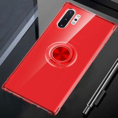 Ultra-thin Transparent TPU Soft Case Cover with Magnetic Finger Ring Stand C01 for Samsung Galaxy Note 10 Plus Red