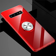 Ultra-thin Transparent TPU Soft Case Cover with Magnetic Finger Ring Stand C01 for Samsung Galaxy S10 5G Red