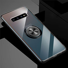 Ultra-thin Transparent TPU Soft Case Cover with Magnetic Finger Ring Stand C01 for Samsung Galaxy S10 Black