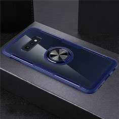 Ultra-thin Transparent TPU Soft Case Cover with Magnetic Finger Ring Stand C01 for Samsung Galaxy S10e Blue and Black