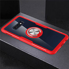 Ultra-thin Transparent TPU Soft Case Cover with Magnetic Finger Ring Stand C01 for Samsung Galaxy S10e Red