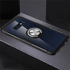 Ultra-thin Transparent TPU Soft Case Cover with Magnetic Finger Ring Stand C01 for Samsung Galaxy S10e Silver and Black