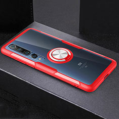 Ultra-thin Transparent TPU Soft Case Cover with Magnetic Finger Ring Stand C01 for Xiaomi Mi 10 Pro Red